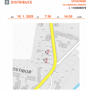 Plánovaná odstávka elektřiny Prostiboř 1